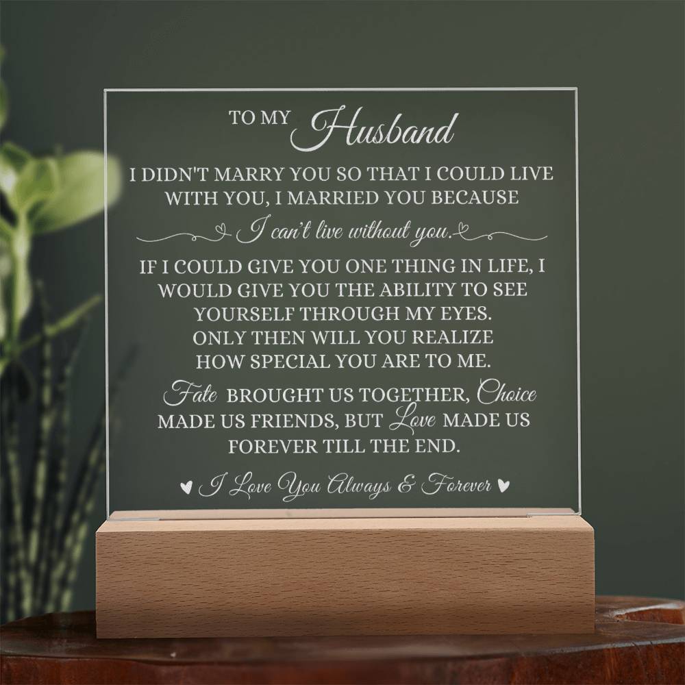 To My Husband, LED Engraved Acrylic Plaque, Husband Keepsake Gift