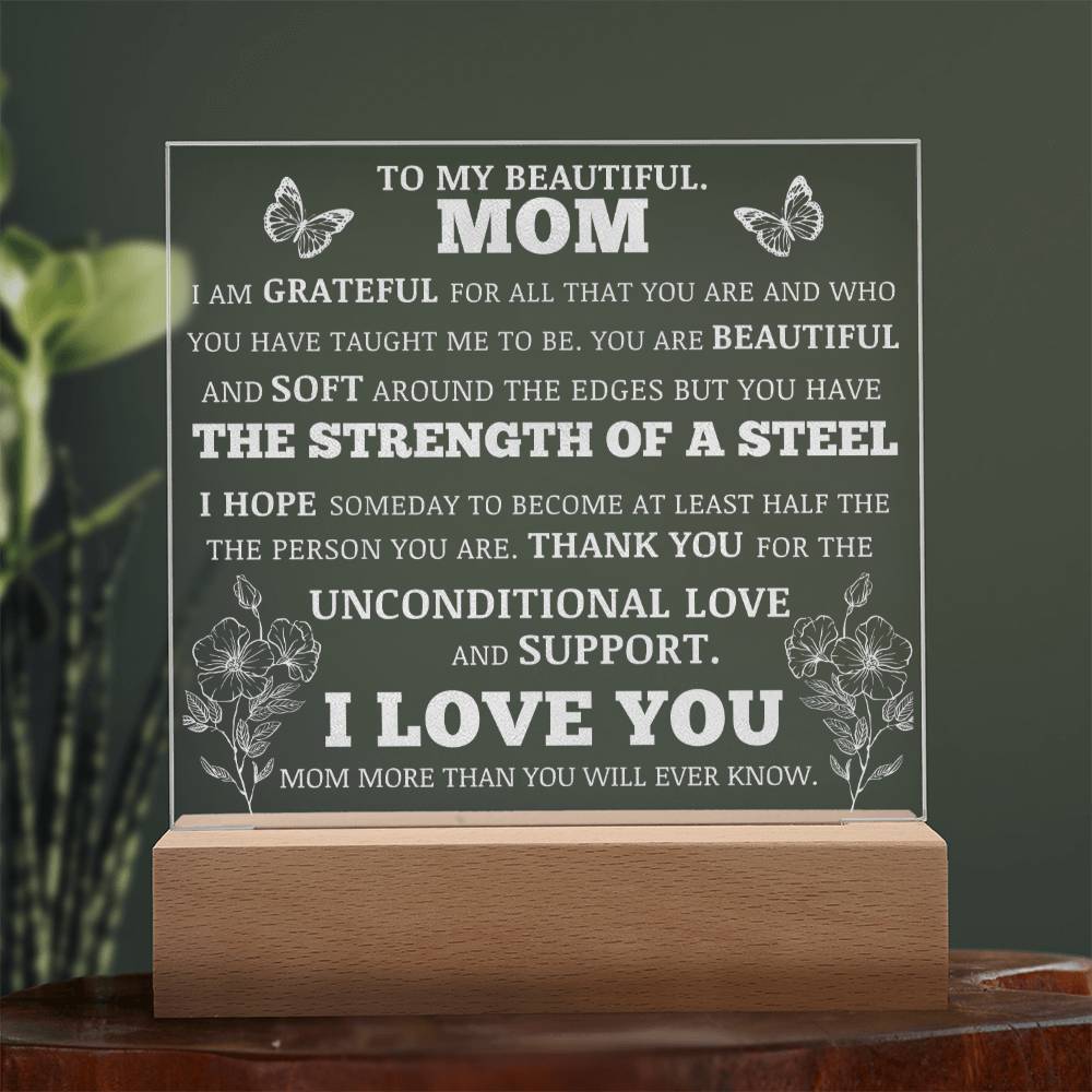 To My Beautiful Mom, LED Engraved Acrylic Plaque