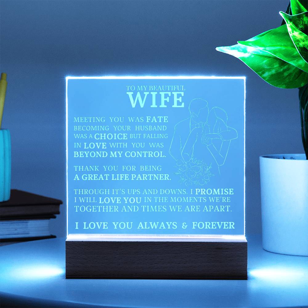 To My Beautiful Wife, Meeting You Was Fate, Engraved Acrylic Plaque