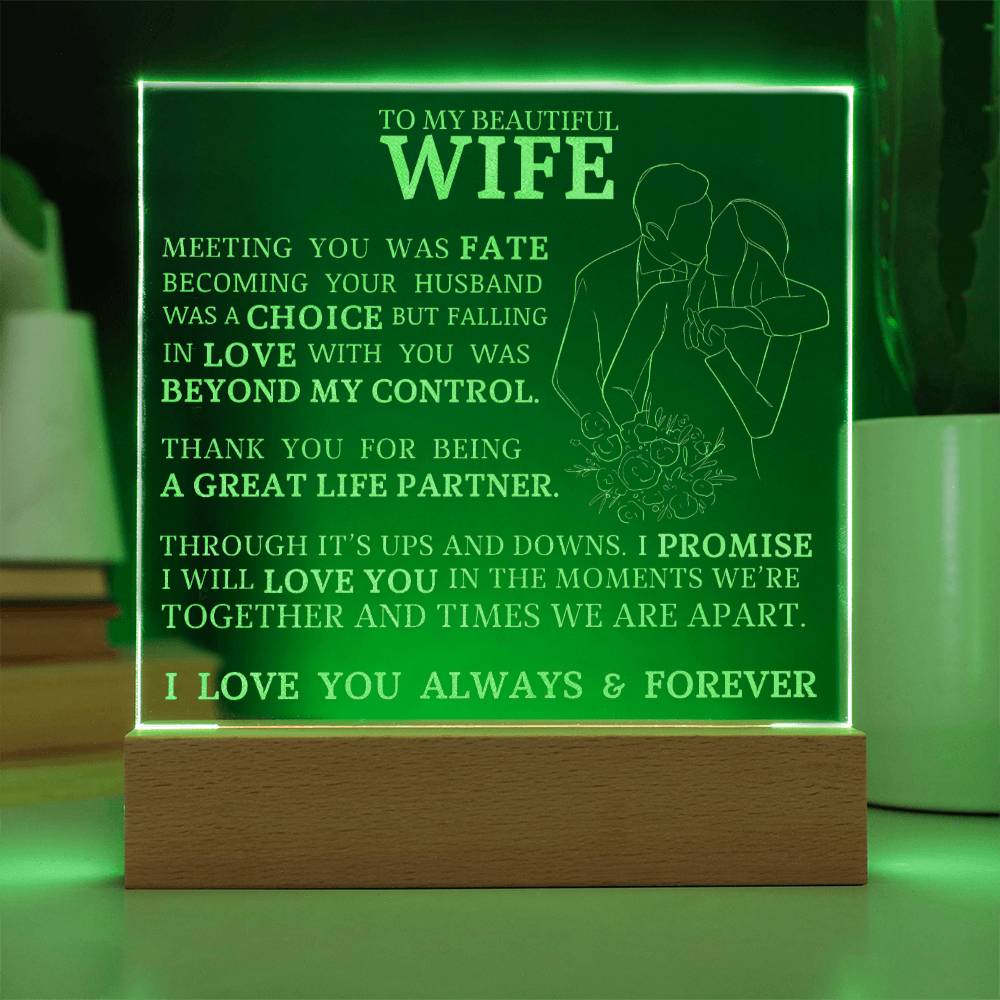 To My Beautiful Wife, Meeting You Was Fate, Engraved Acrylic Plaque