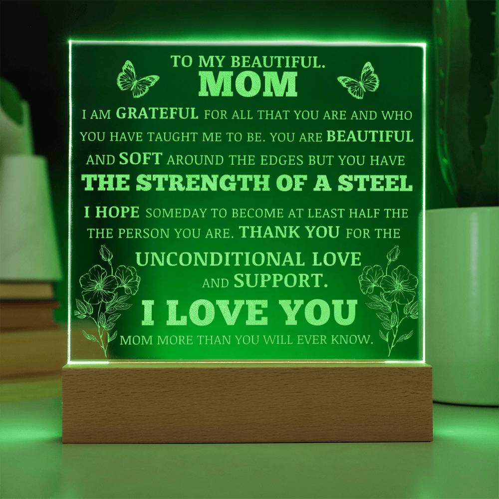 To My Beautiful Mom, LED Engraved Acrylic Plaque