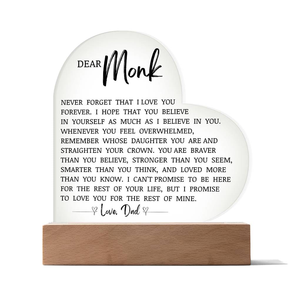 Dear Monk, Acrylic Heart Plaque