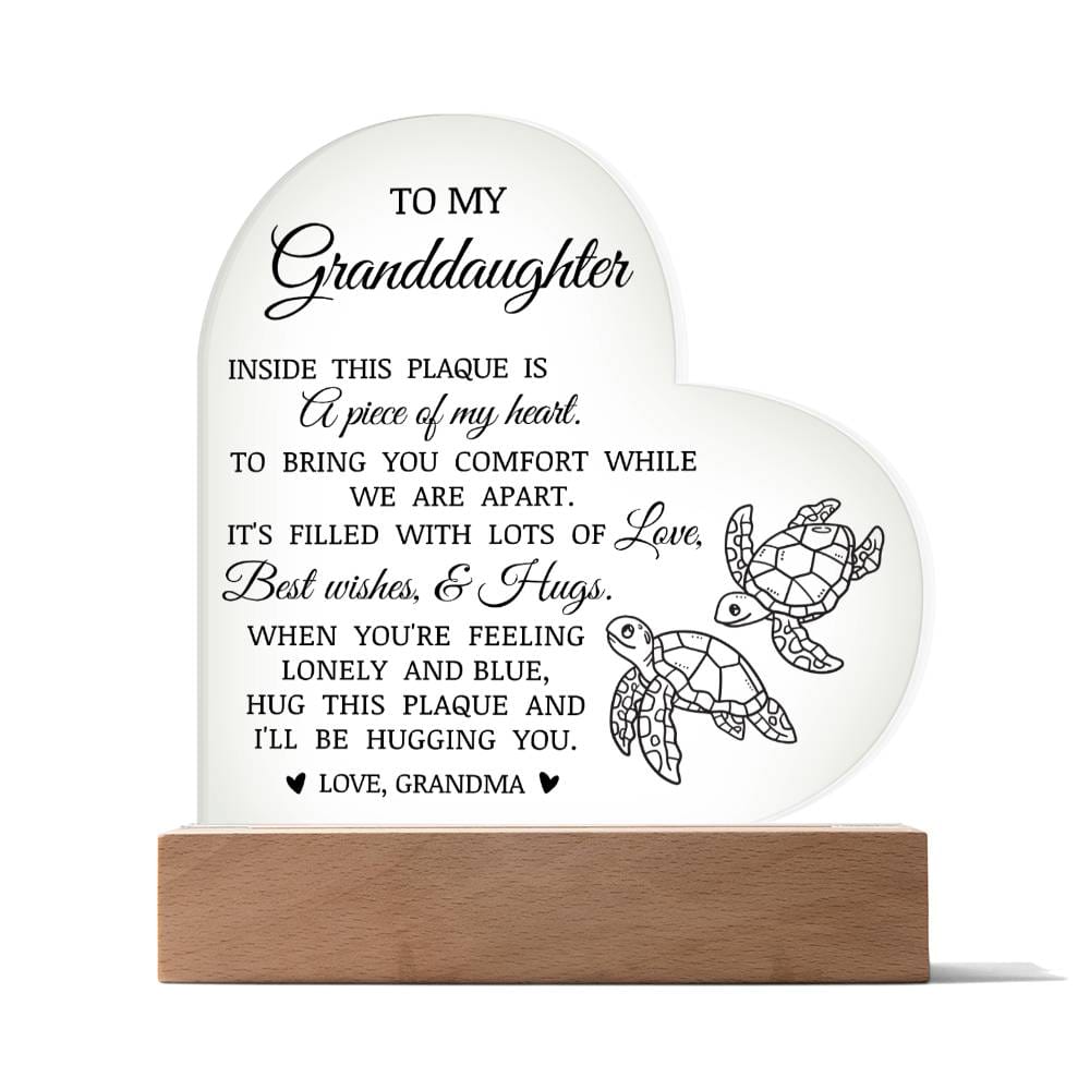 To My Granddaughter "Hug This Plaque" Acrylic Heart Plaque