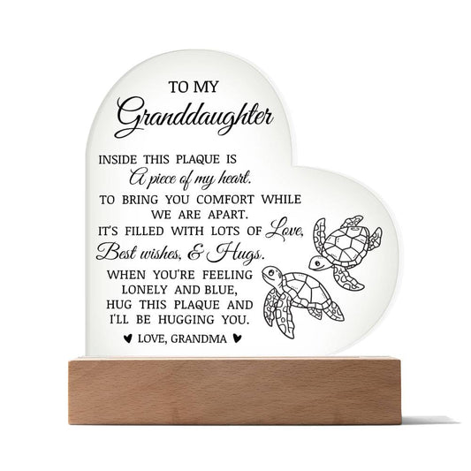 To My Granddaughter "Hug This Plaque" Acrylic Heart Plaque