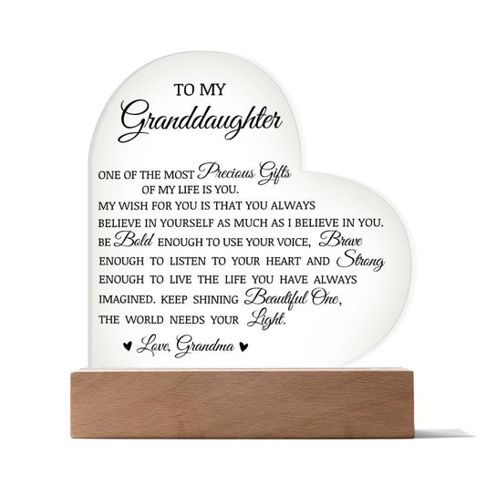 To My Granddaughter "Believe In Yourself" Acrylic Heart Plaque