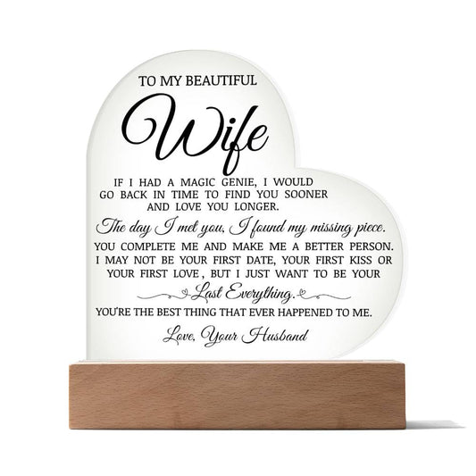 To My Beautiful Wife "You Are My Missing Piece" Acrylic Heart Plaque