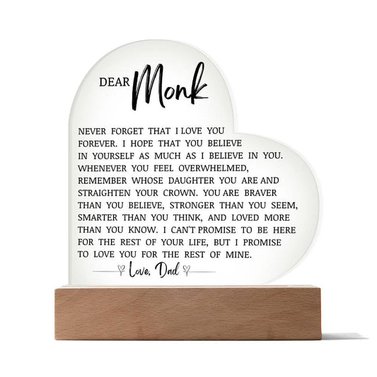 Dear Monk, Acrylic Heart Plaque