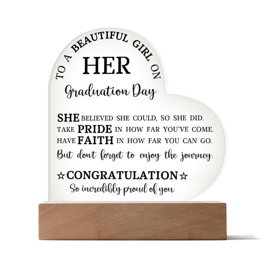 Graduation Gift for Her, Acrylic Heart Plaque