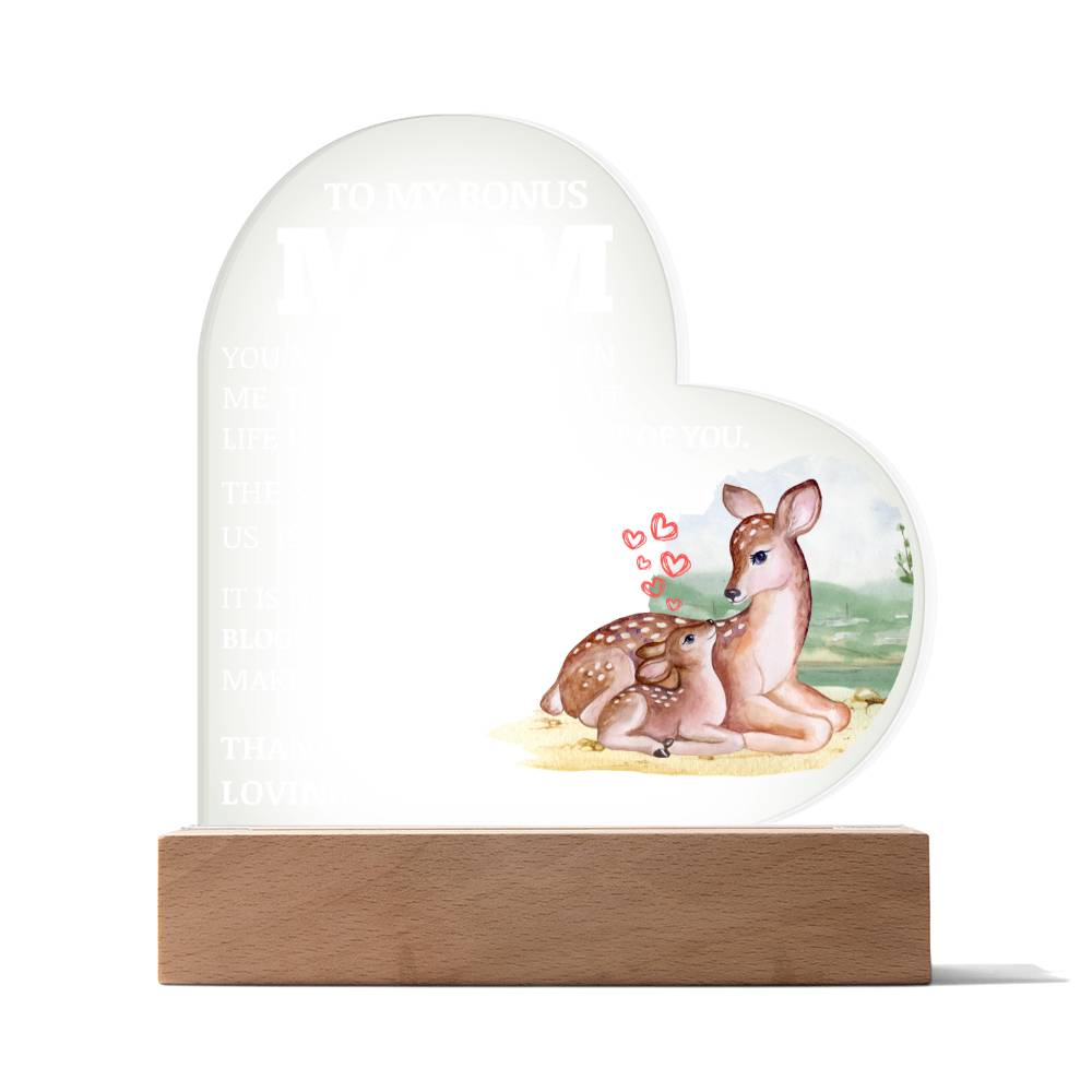 To My Bonus Mom, Acrylic Heart Plaque