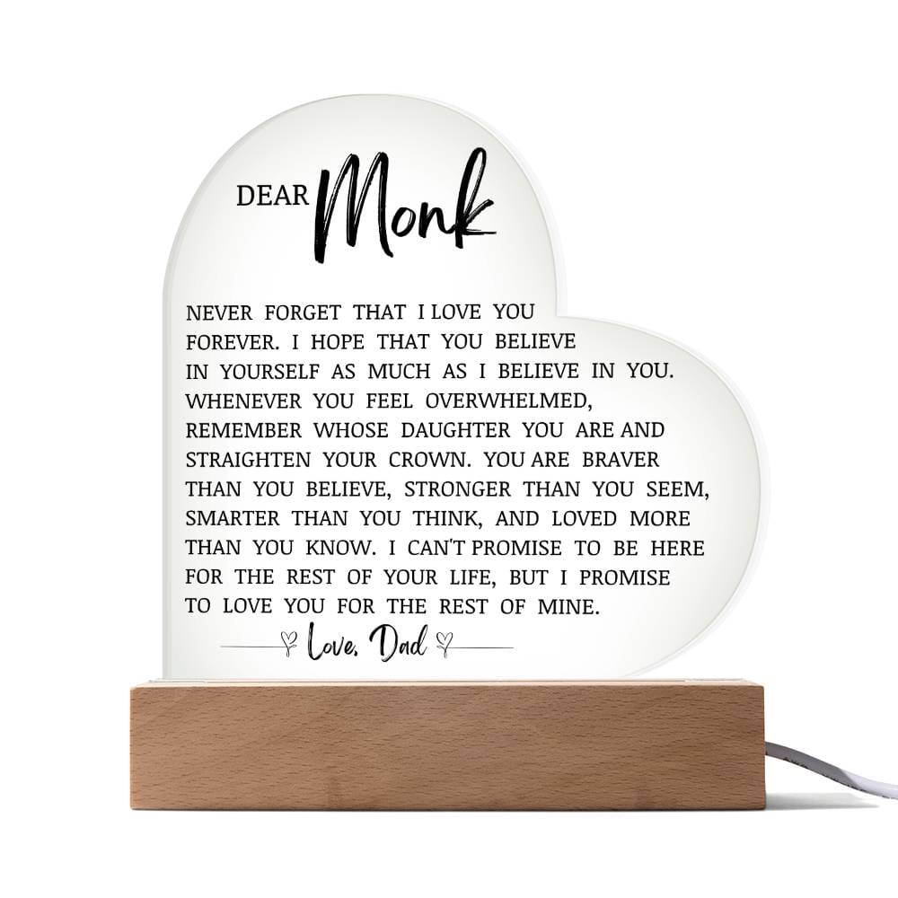Dear Monk, Acrylic Heart Plaque
