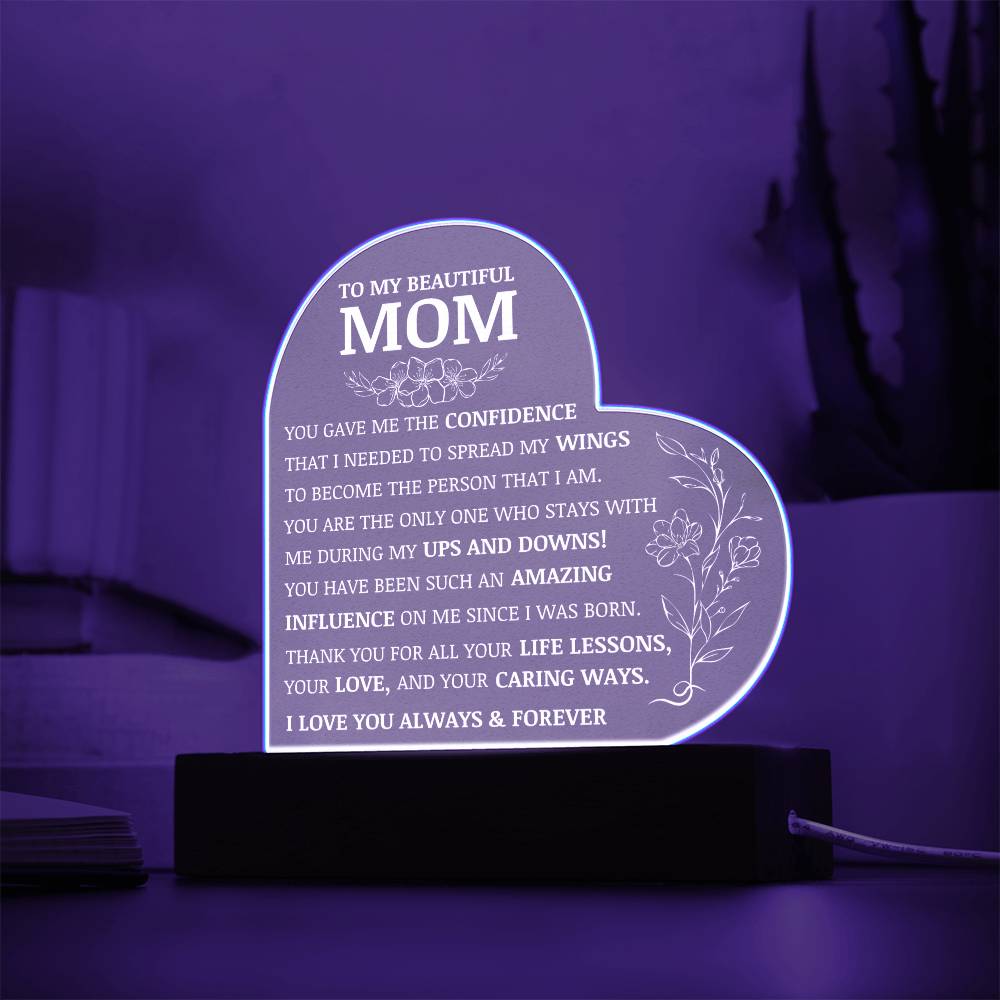 To My Beautiful Mom, Acrylic Heart Plaque