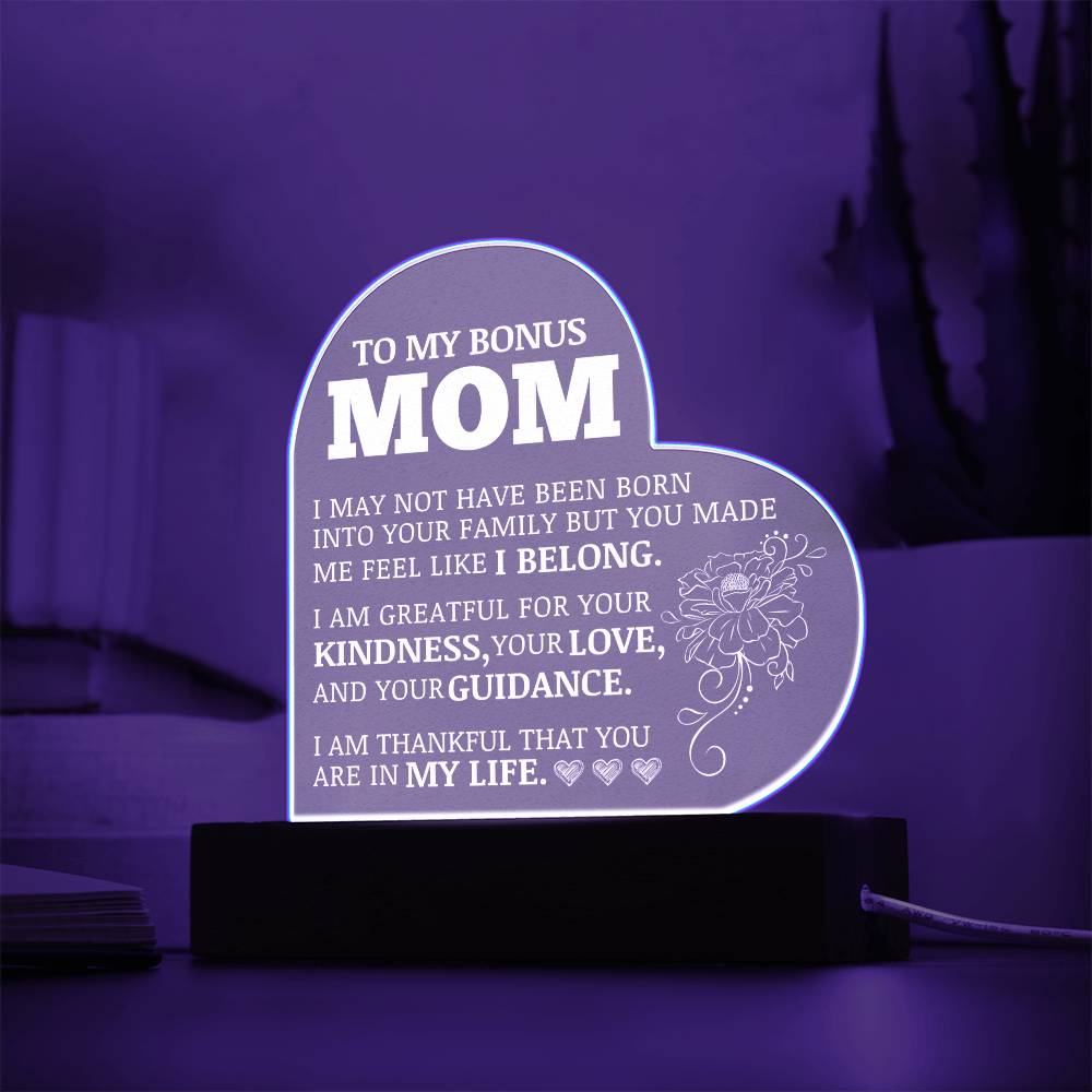 To My Bonus Mom, Acrylic Heart Plaque