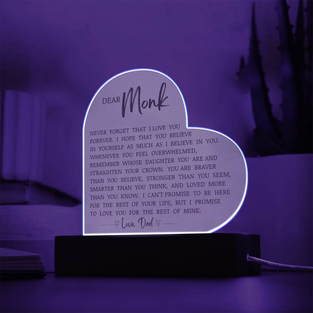Dear Monk, Acrylic Heart Plaque