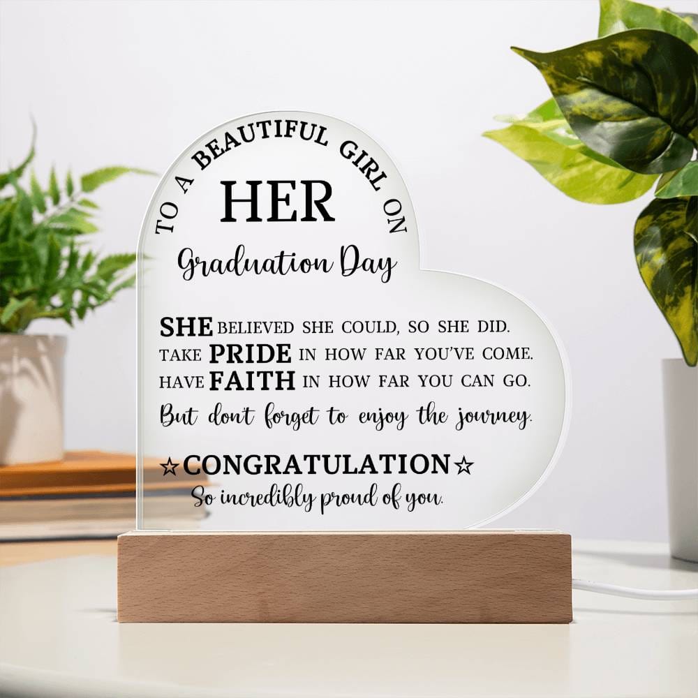 Graduation Gift for Her, Acrylic Heart Plaque