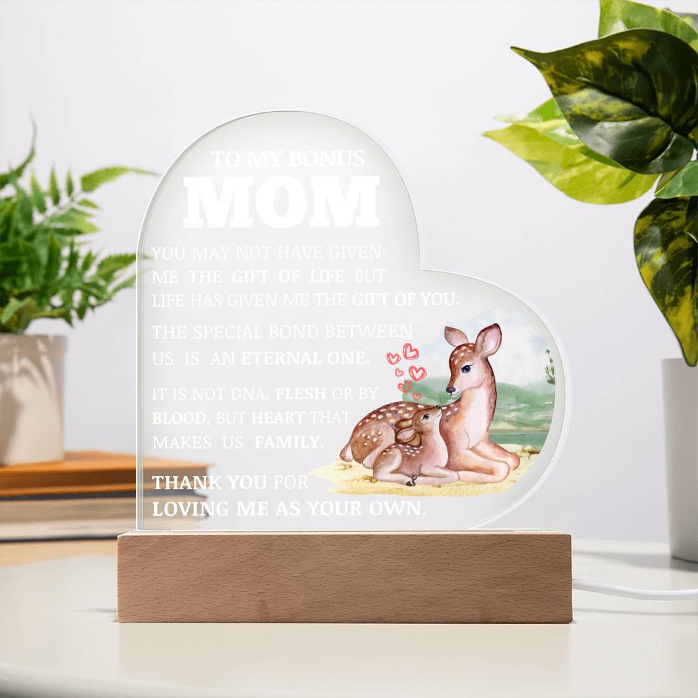 To My Bonus Mom, Acrylic Heart Plaque