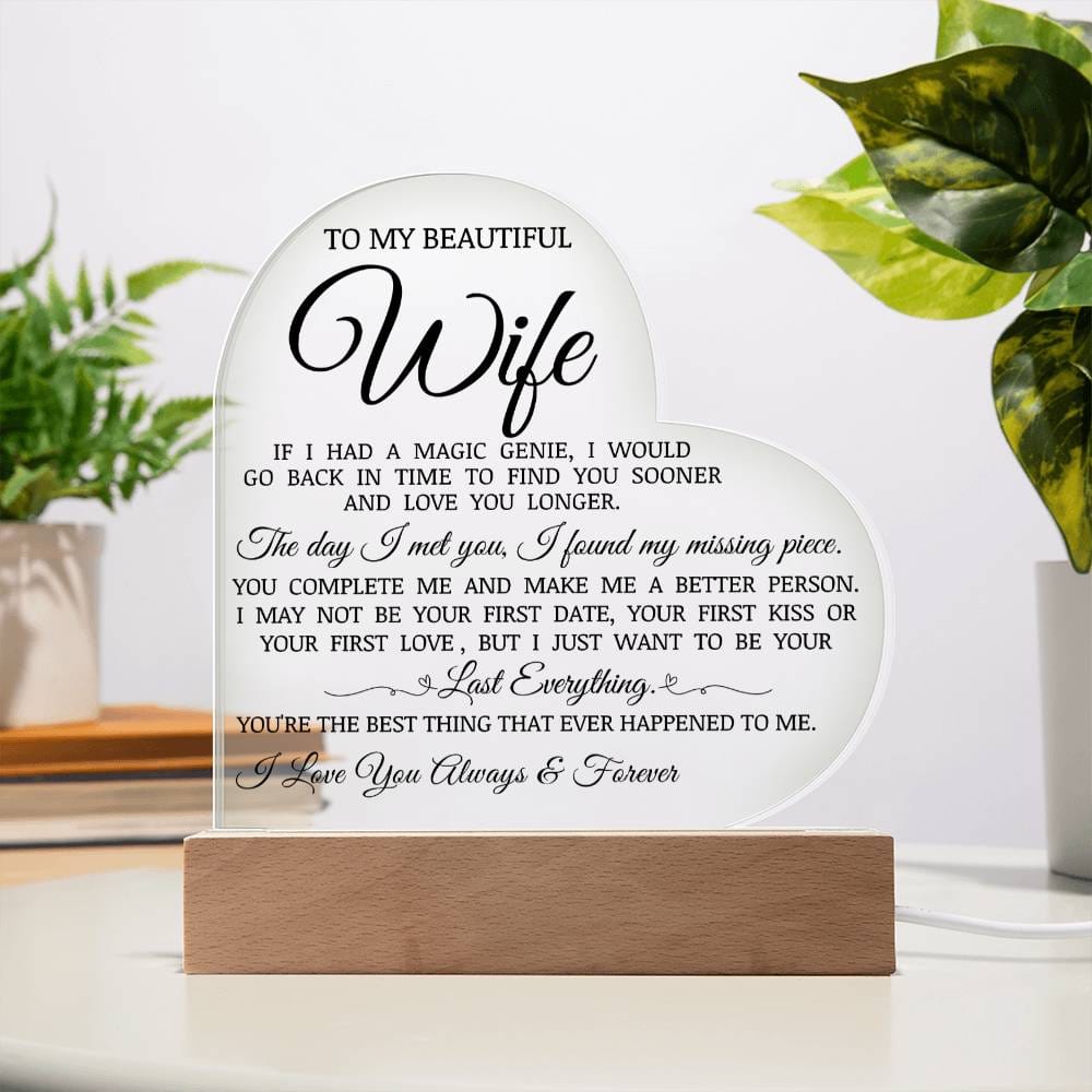 To My Beautiful Wife "You Are My Missing Piece" Acrylic Heart Plaque