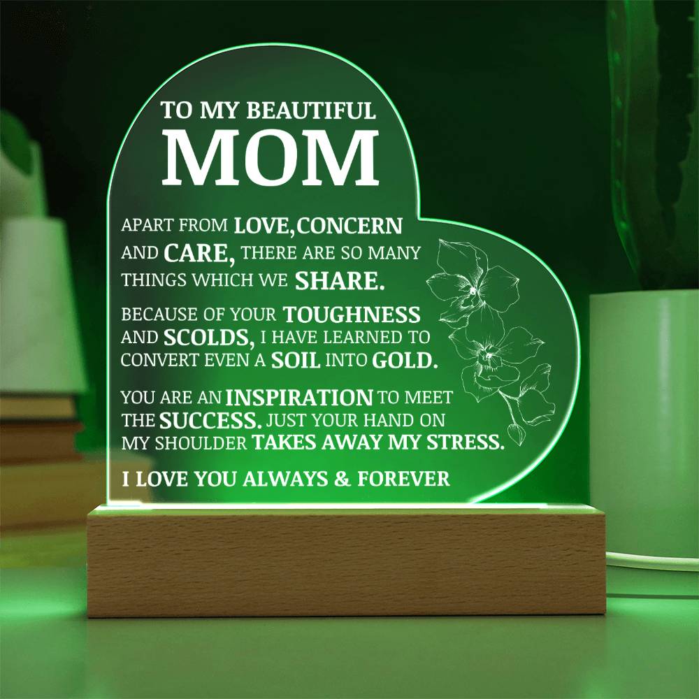 To My Beautiful Mom, Acrylic Heart Plaque