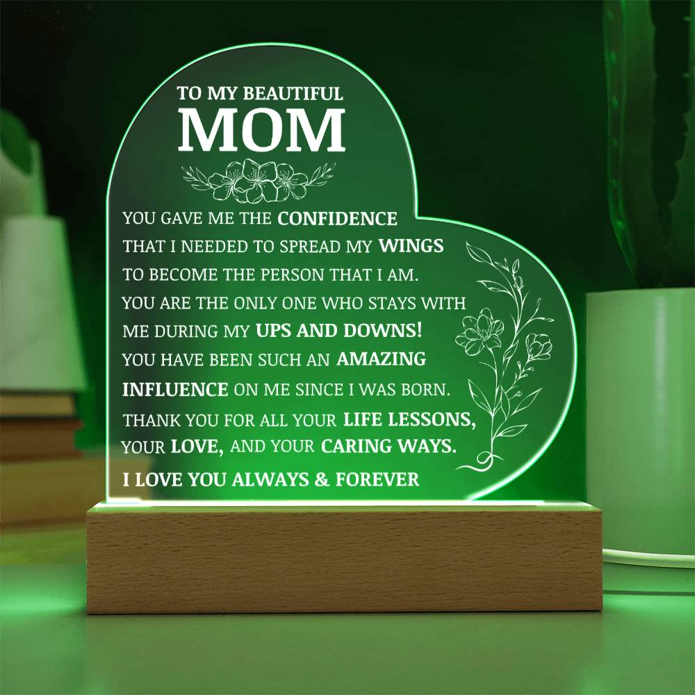 To My Beautiful Mom, Acrylic Heart Plaque