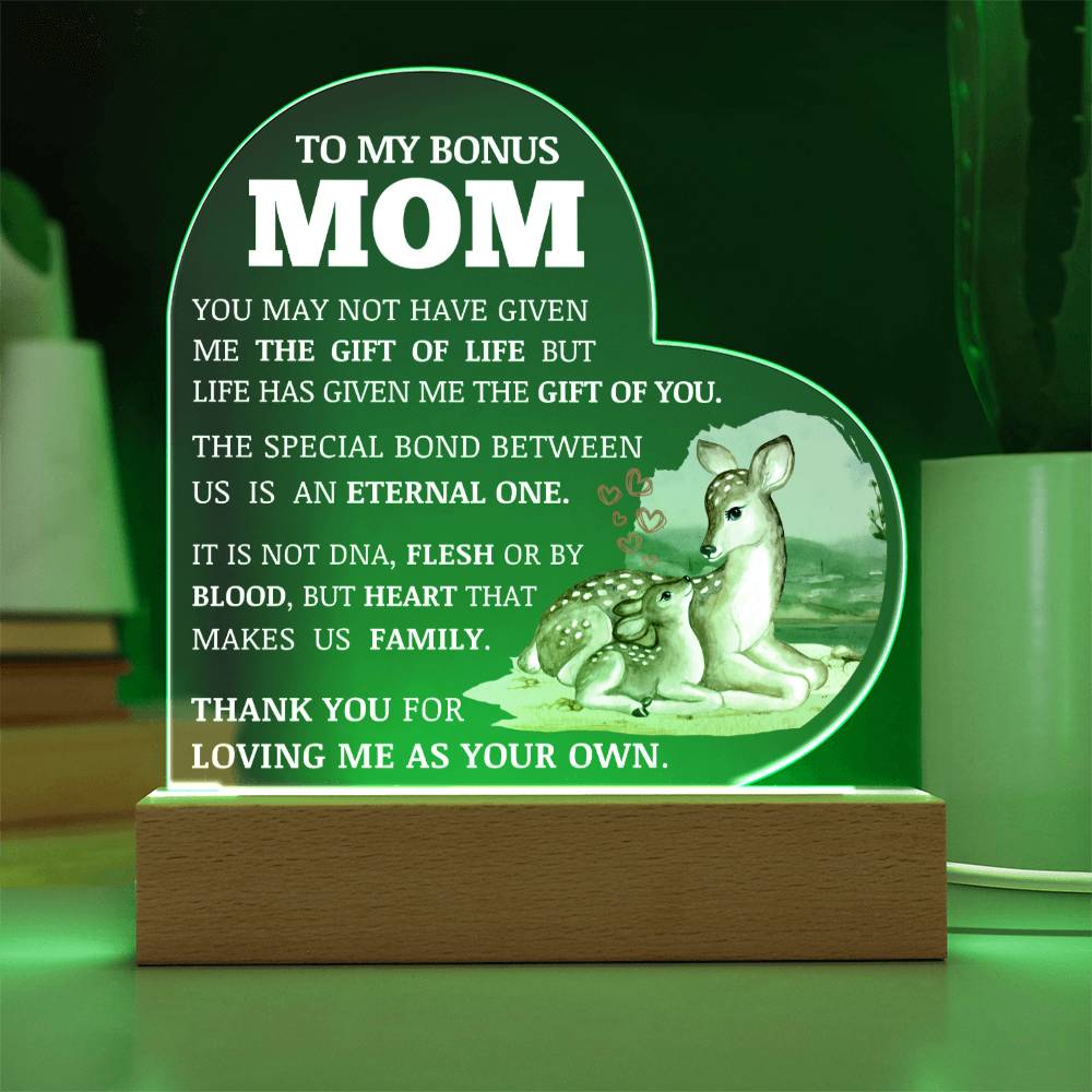 To My Bonus Mom, Acrylic Heart Plaque