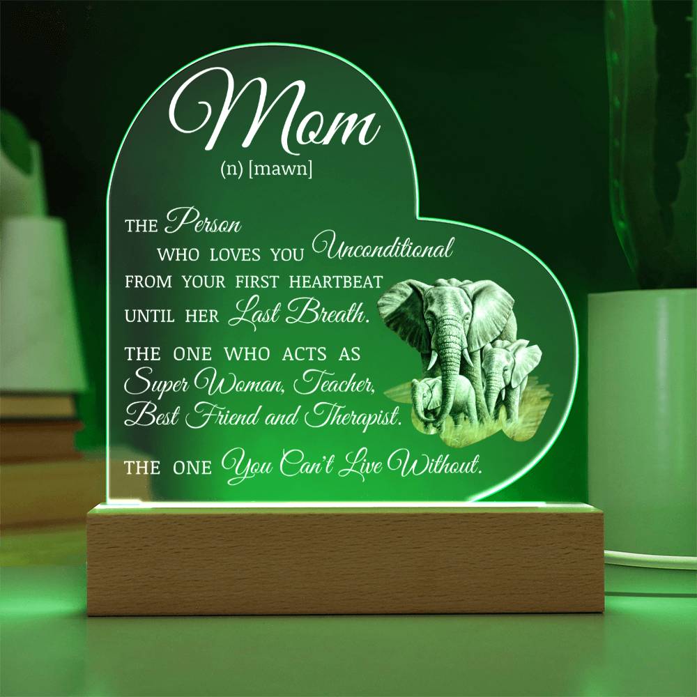 To My Beautiful Mom "I Love You" Acrylic Heart Plaque