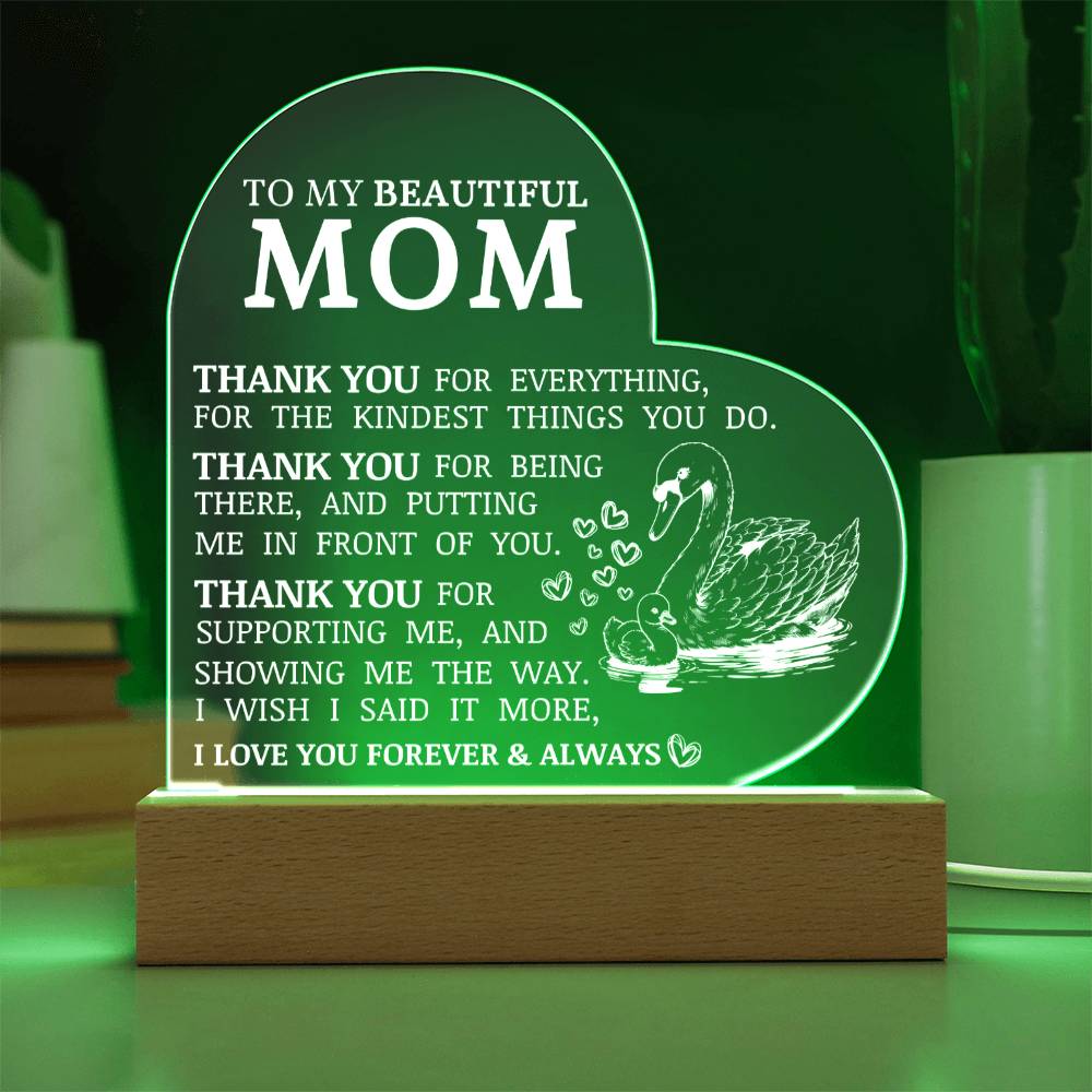 To My Beautiful Mom, Acrylic Heart Plaque
