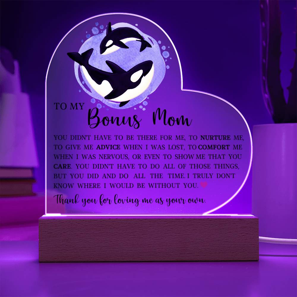 To My Bonus Mom, Acrylic Heart Plaque