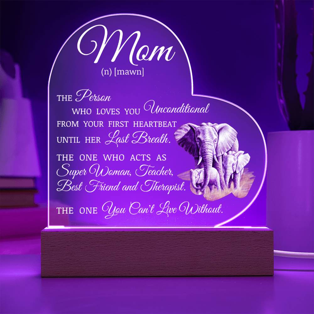 To My Beautiful Mom "I Love You" Acrylic Heart Plaque
