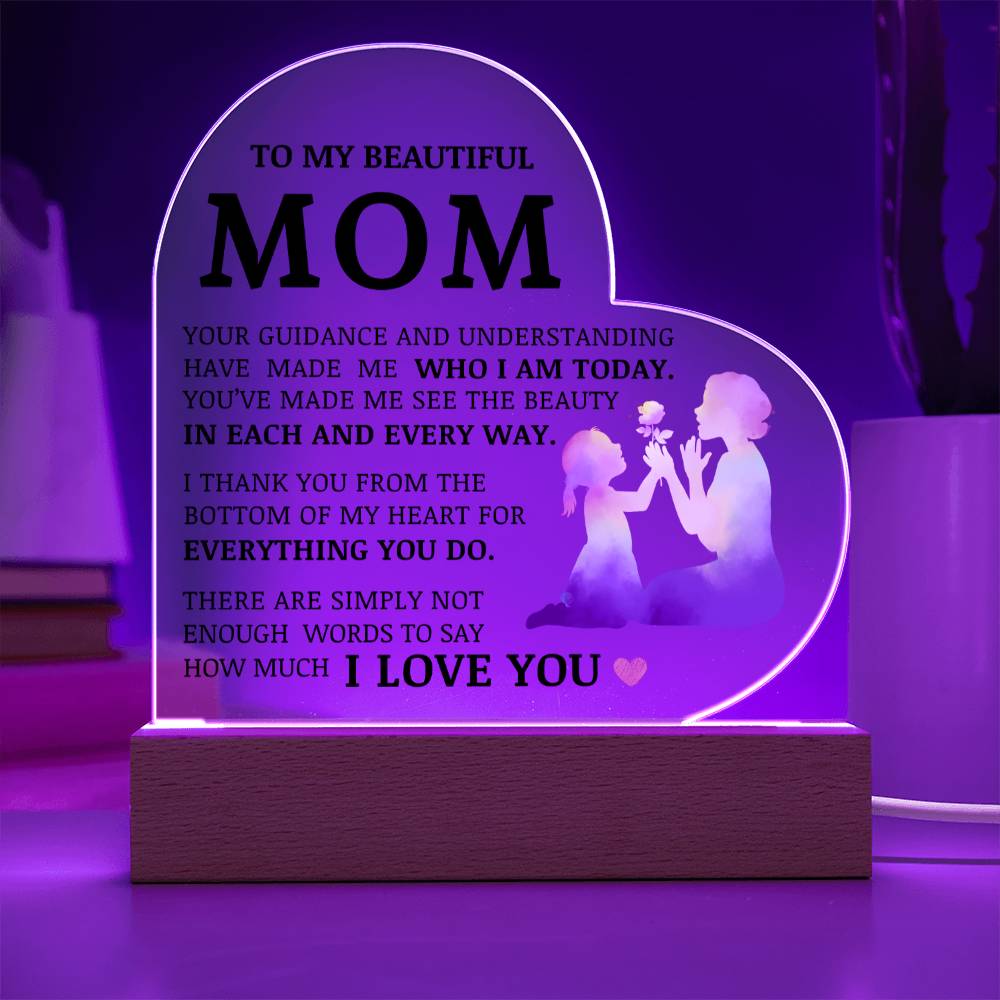 To My Beautiful Mom, Acrylic Heart Plaque