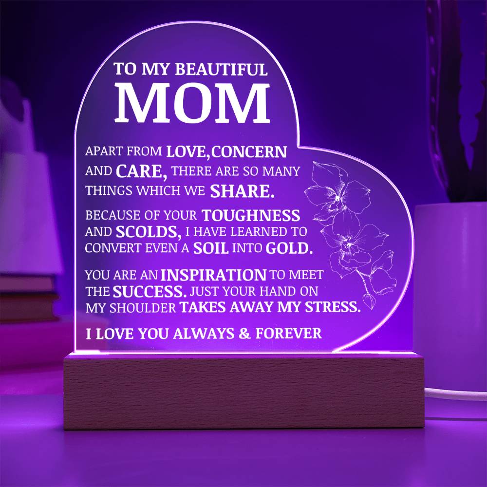 To My Beautiful Mom, Acrylic Heart Plaque