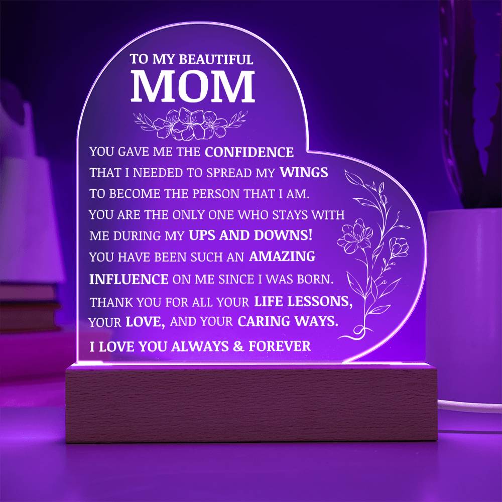 To My Beautiful Mom, Acrylic Heart Plaque