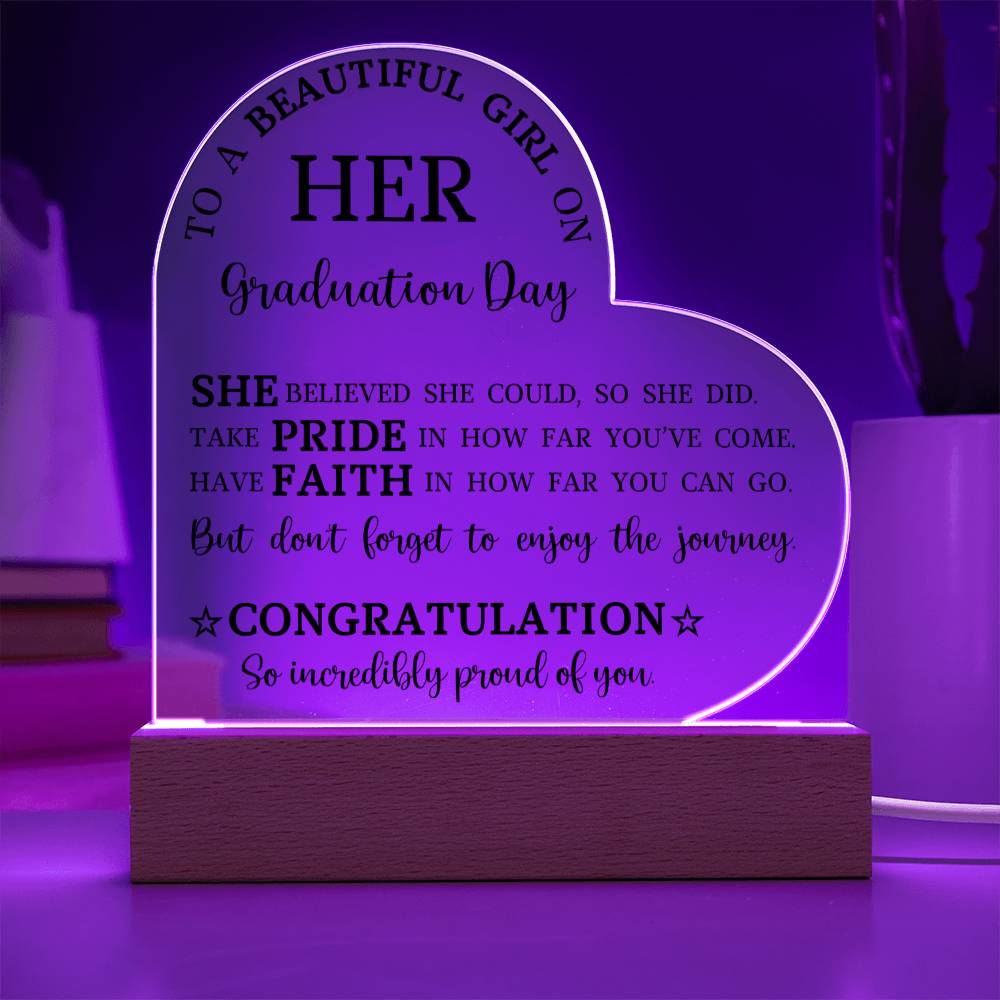 Graduation Gift for Her, Acrylic Heart Plaque