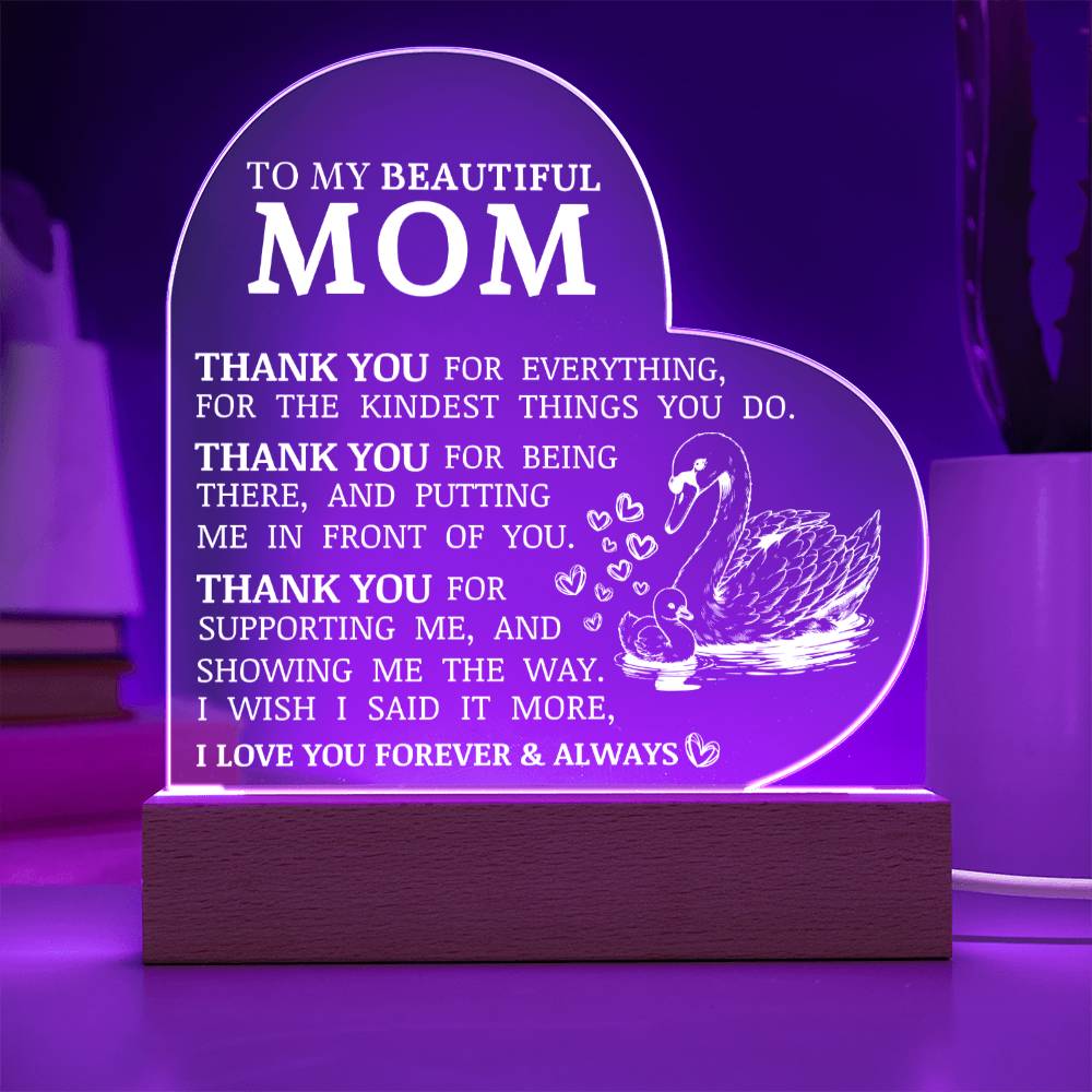 To My Beautiful Mom, Acrylic Heart Plaque