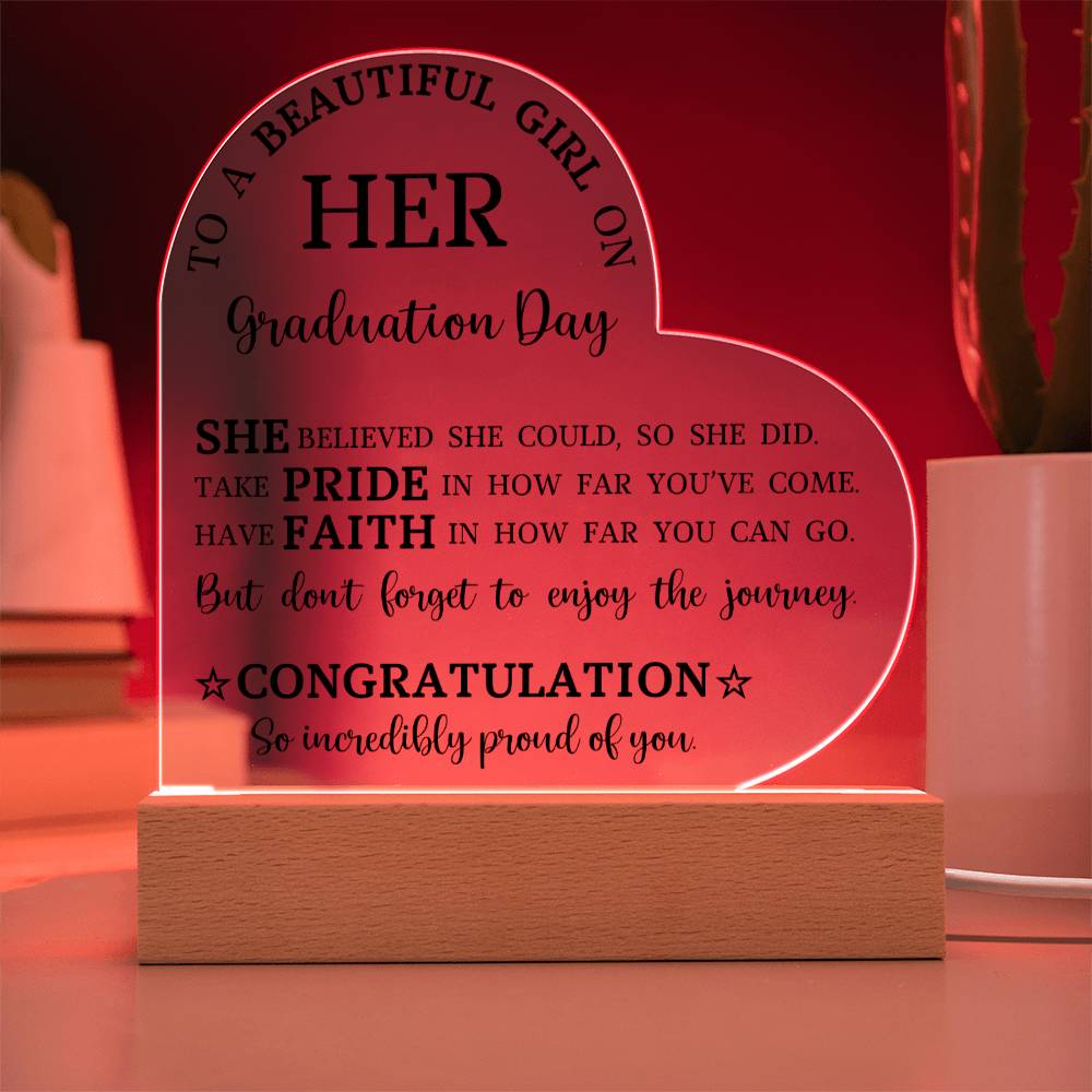 Graduation Gift for Her, Acrylic Heart Plaque