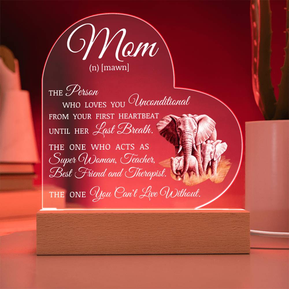 To My Beautiful Mom "I Love You" Acrylic Heart Plaque