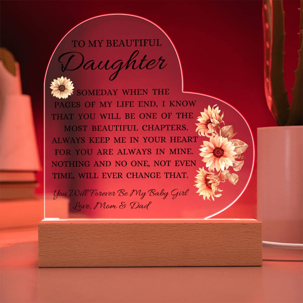 To My Beautiful Daughter - Love Mom & Dad - Acrylic Heart Plaque