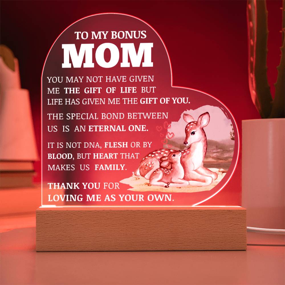 To My Bonus Mom, Acrylic Heart Plaque