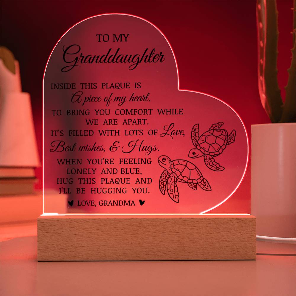 To My Granddaughter "Hug This Plaque" Acrylic Heart Plaque