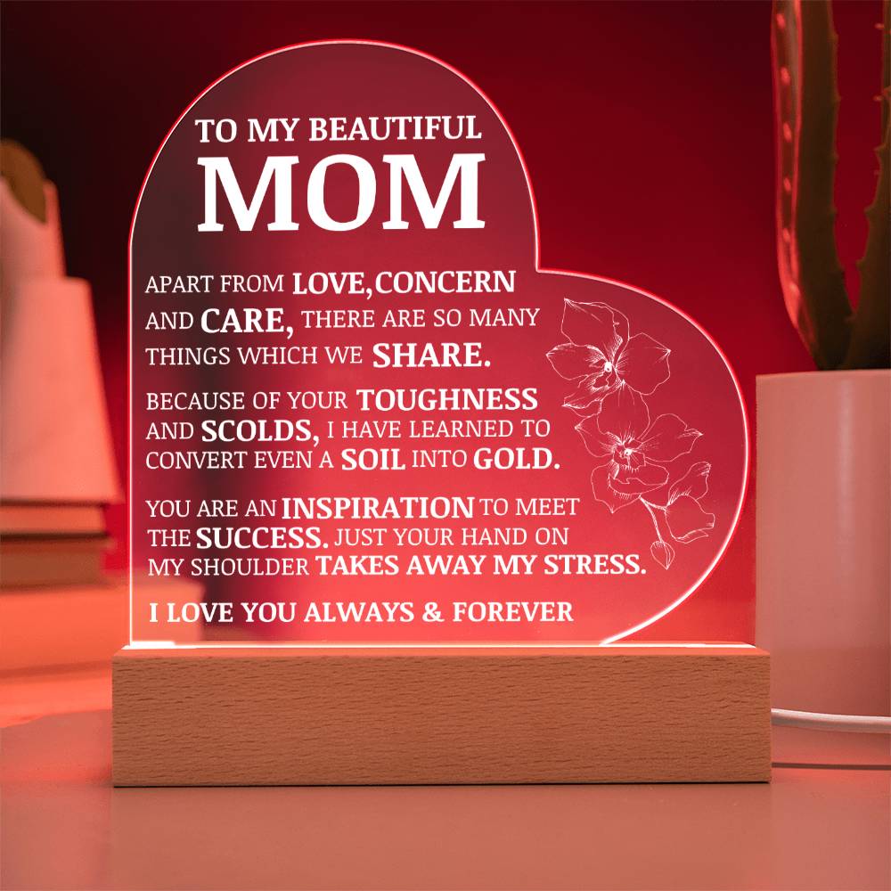 To My Beautiful Mom, Acrylic Heart Plaque