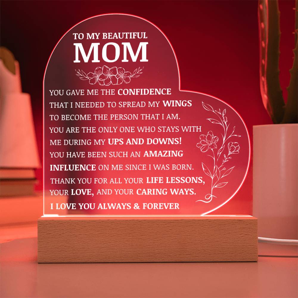 To My Beautiful Mom, Acrylic Heart Plaque