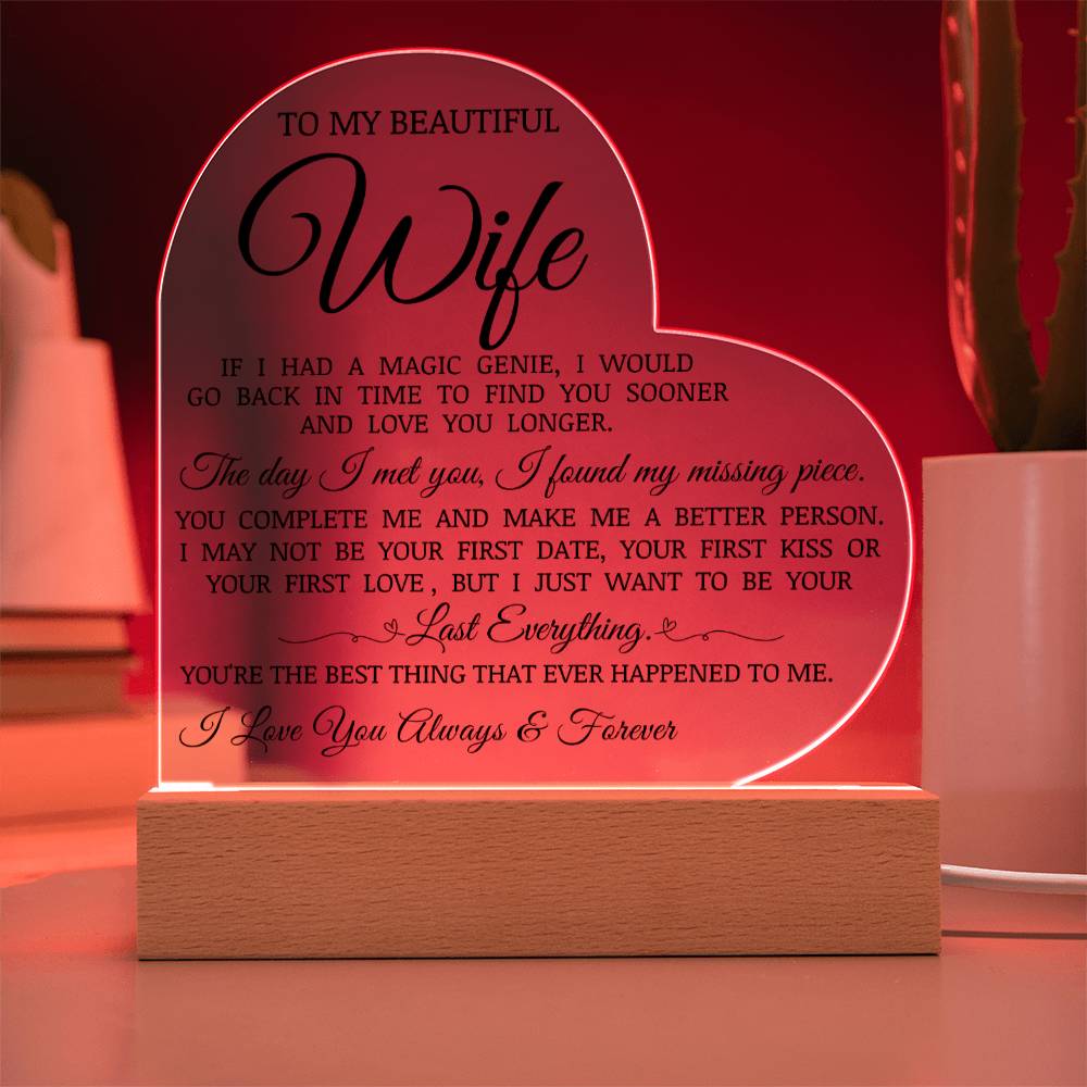 To My Beautiful Wife "You Are My Missing Piece" Acrylic Heart Plaque