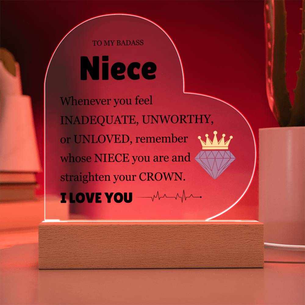 Acrylic Heart Plaque - To My Badass Niece