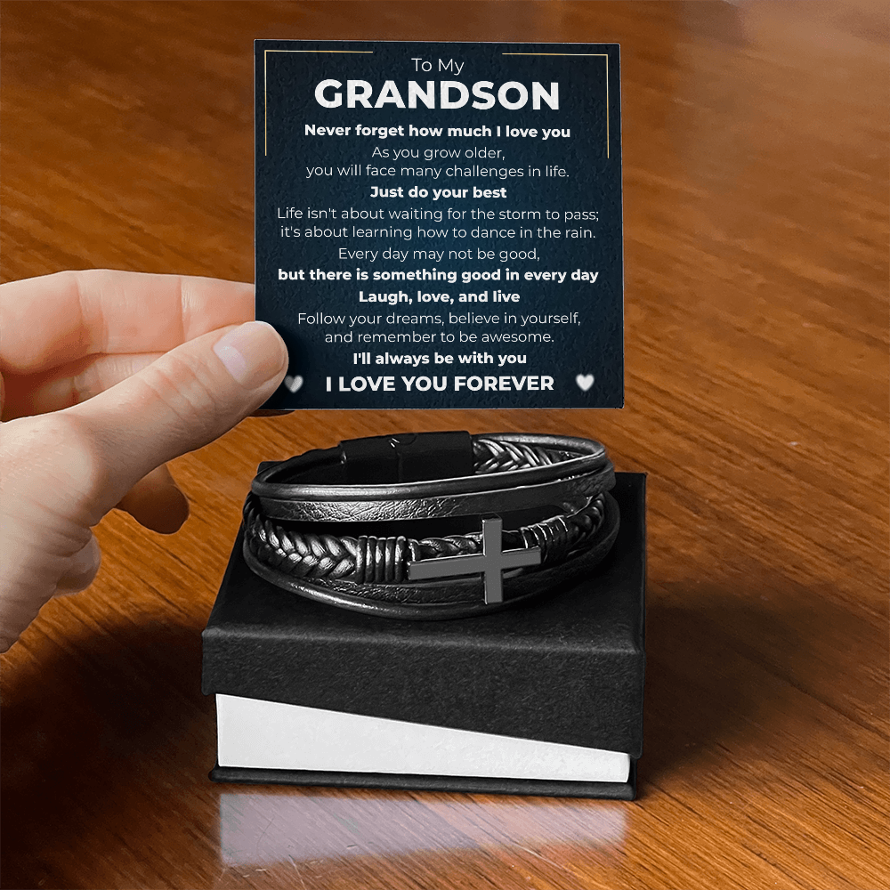 Men's Cross Bracelet - To My Grandson "Just Do Your Best"
