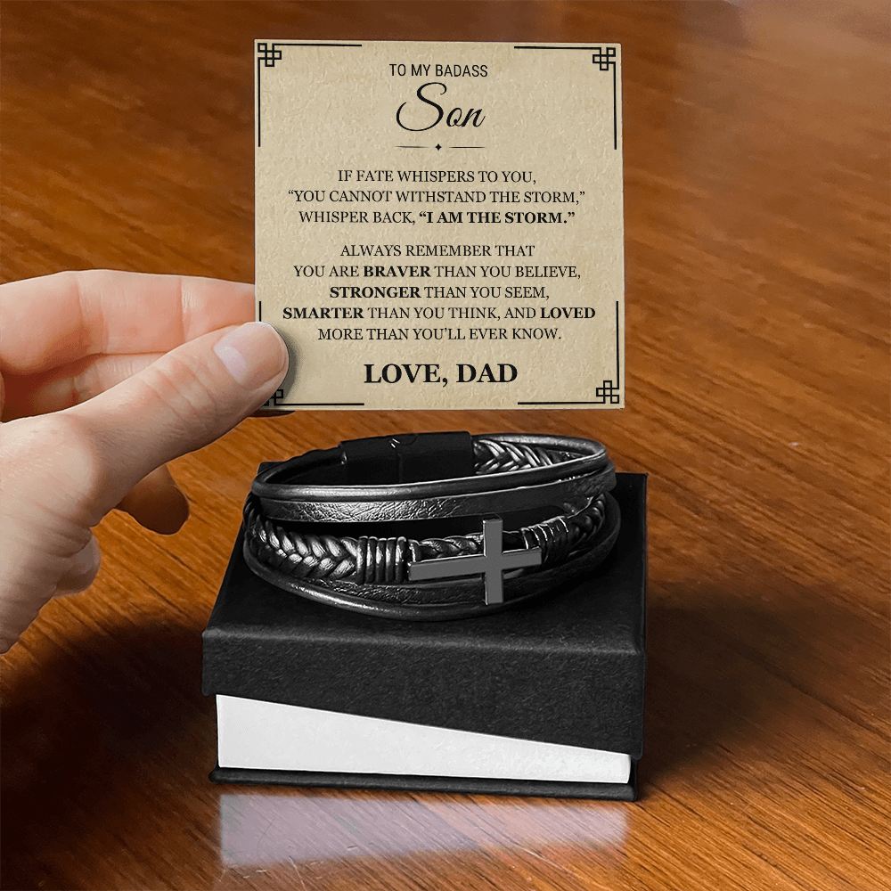 Men's Cross Bracelet - To My Badass Son