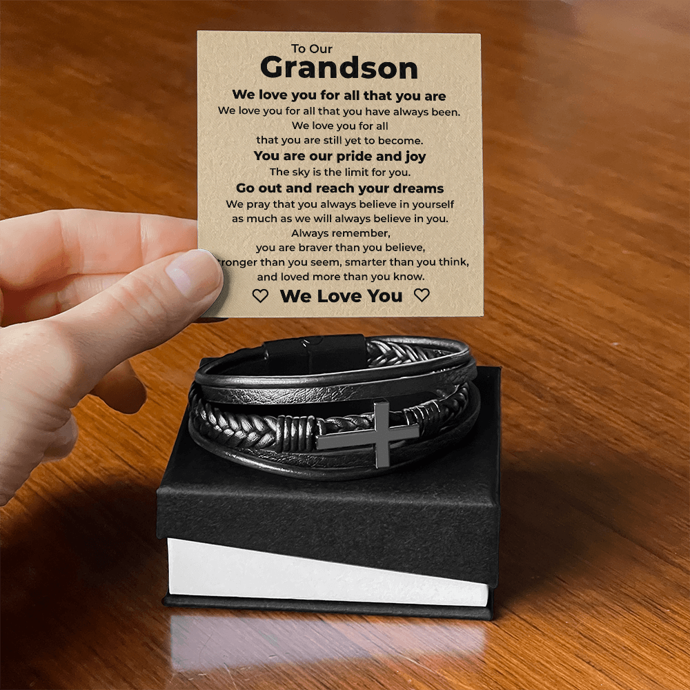 Men's Cross Bracelet - To Our Grandson "We Love You"