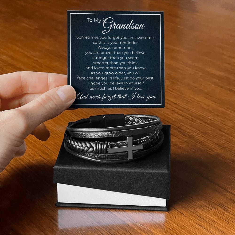 Men's Cross Bracelet - To My Grandson "I Believe In You"