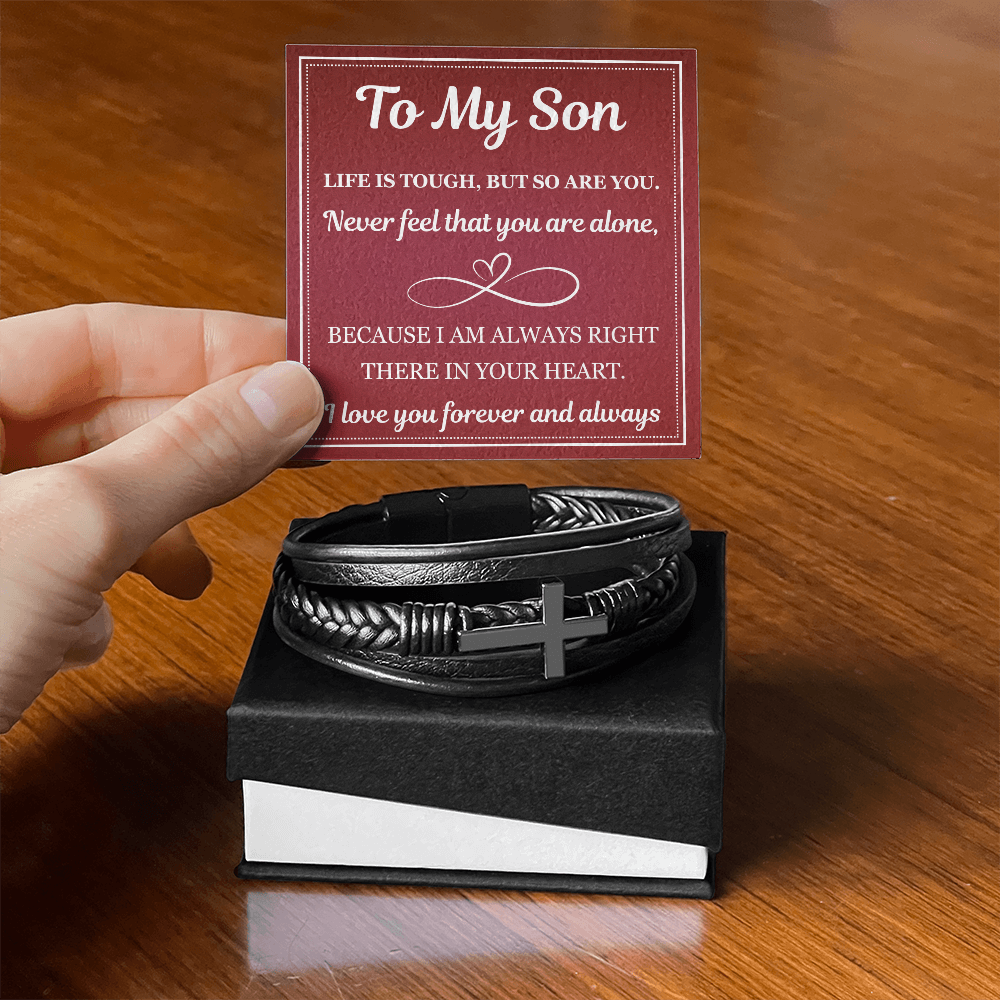 Men's Cross Bracelet - To My Son “Life Is Tough, But So Are You”