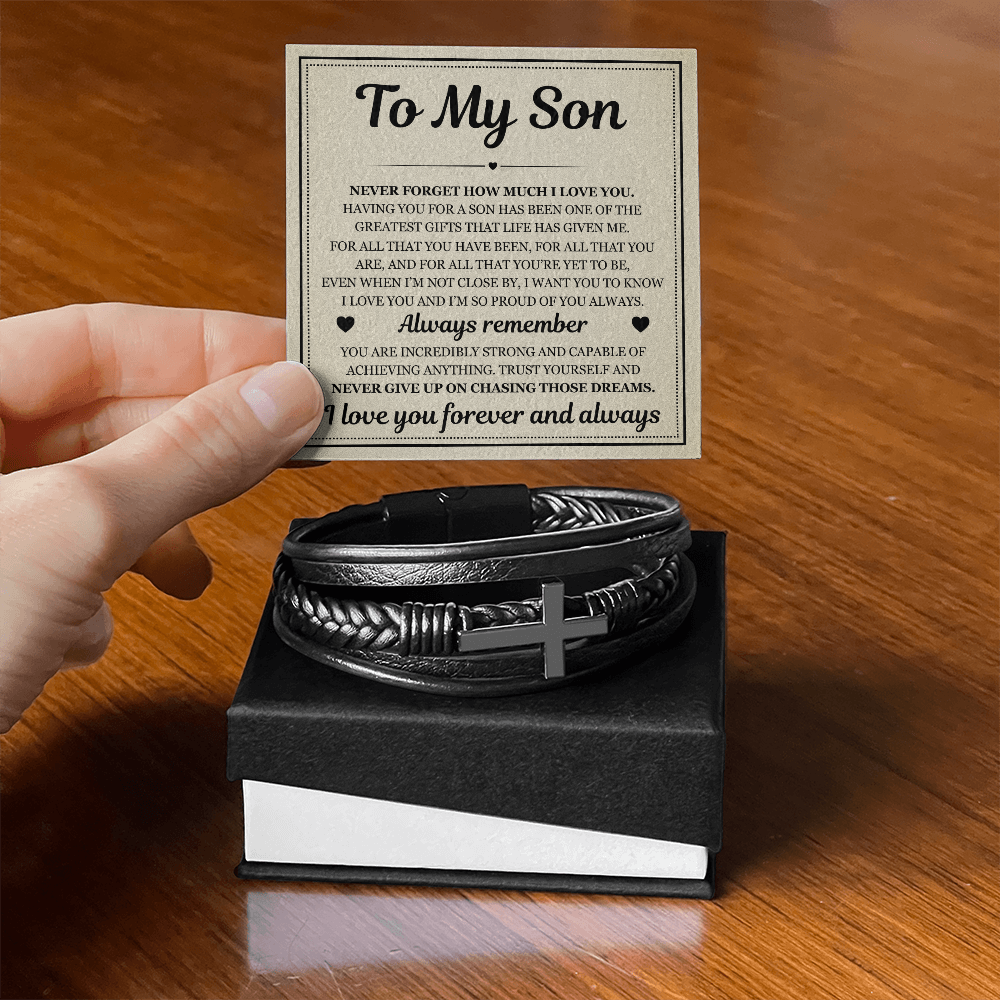 Men's Cross Bracelet - To My Son "Always Remember"