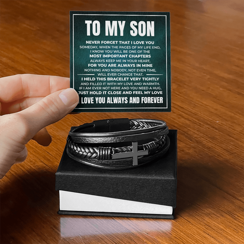 Men's Cross Bracelet - To My Son "Always Keep Me In Your Heart"