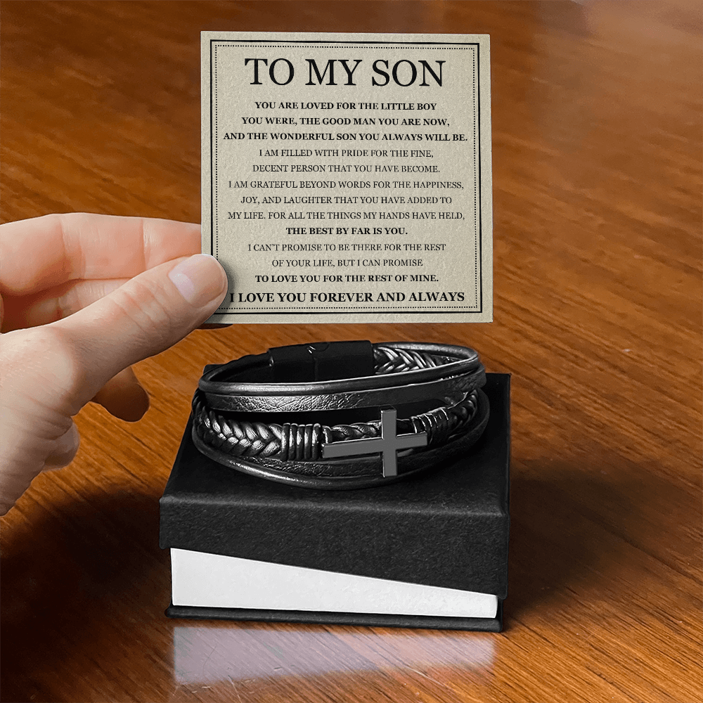 To My Son Men's Cross Bracelet -"You Are Loved"