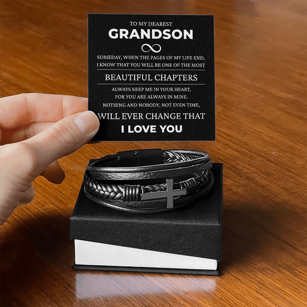 Men's Cross Bracelet - To My Dearest Grandson "Beautiful Chapters"